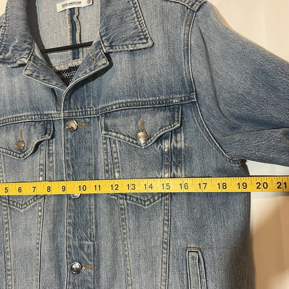 Good American Women’s Denim Jacket Size 2/3 Medium/ Large Blue Letter A Cotton - Picture 6 of 13